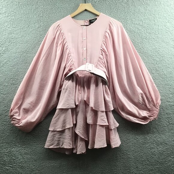 Vici Almost Lover Button Down Ruffle Dress Pink S - Picture 3 of 5